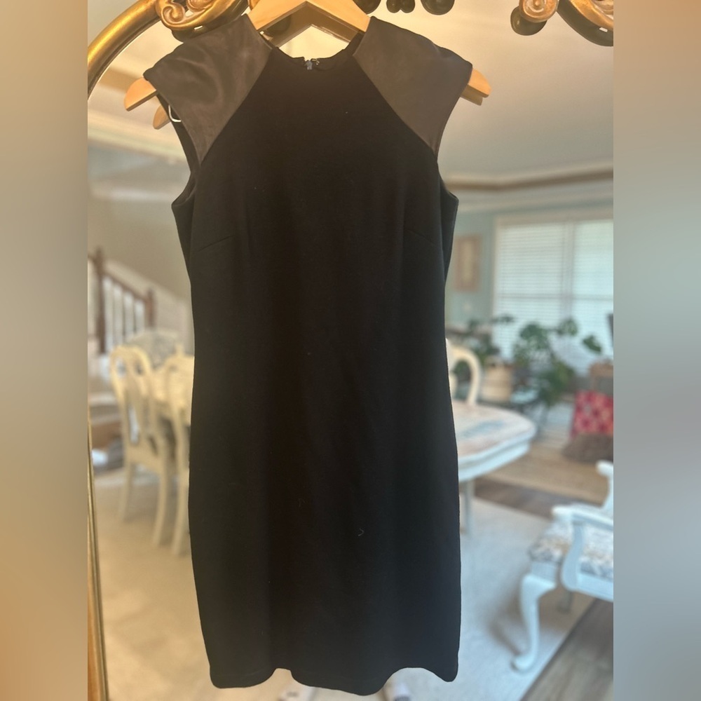 Lauren Ralph Lauren Petite 2P Black Leather-Trim Sheath Dress